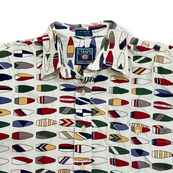 Chaps Ralph Lauren Size M Long Sleeve Button 100% Cotton Shirt Nautical Canoe - Picture 2 of 4